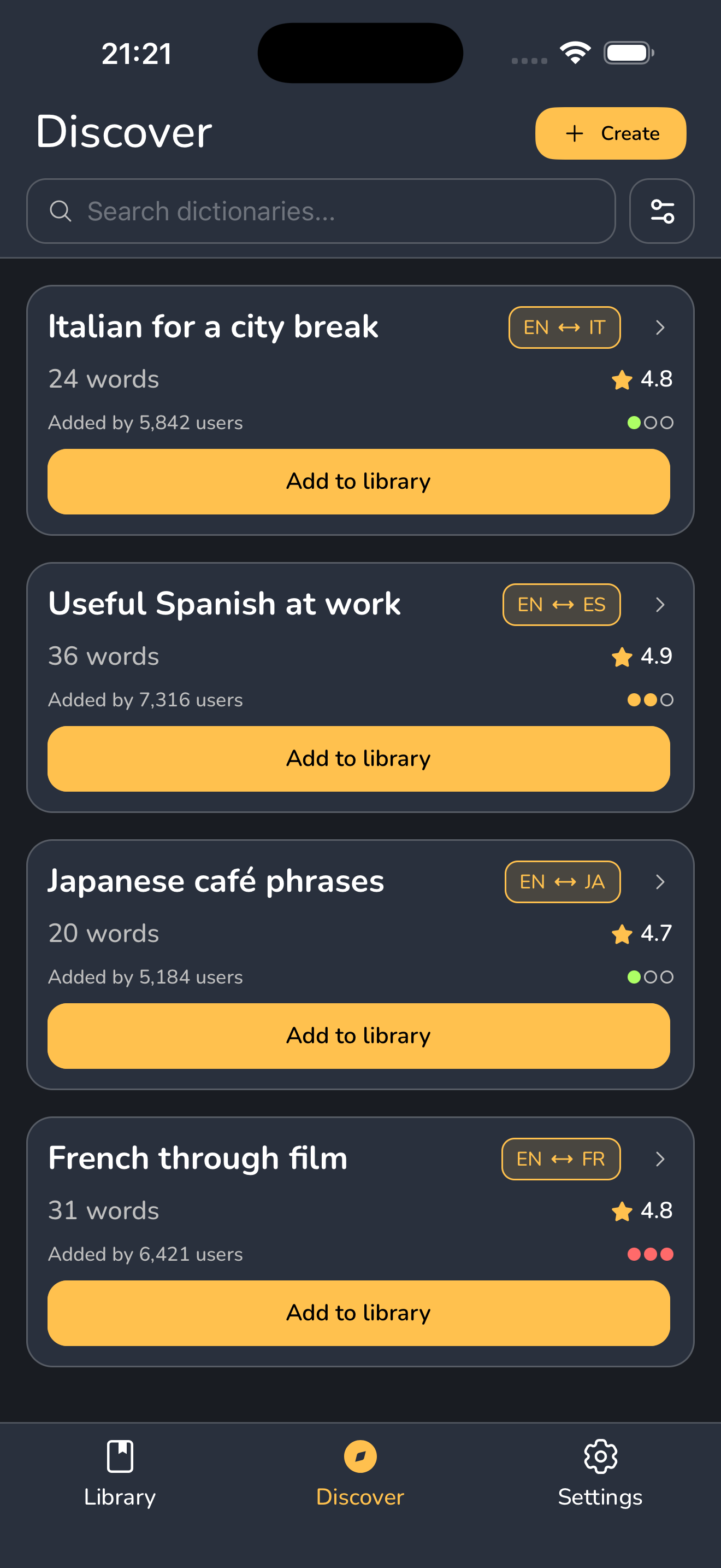 Vocabyx discover screen